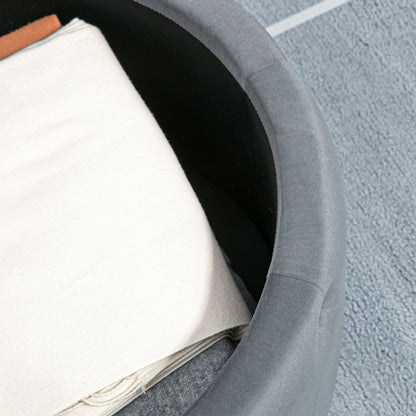 Storage Ottoman, Padded Footrest with Lid, Round Pouf, Ottoman with Velvet-like Cover, Buttons for Living Room, Gray, Ø60 x 40 cm