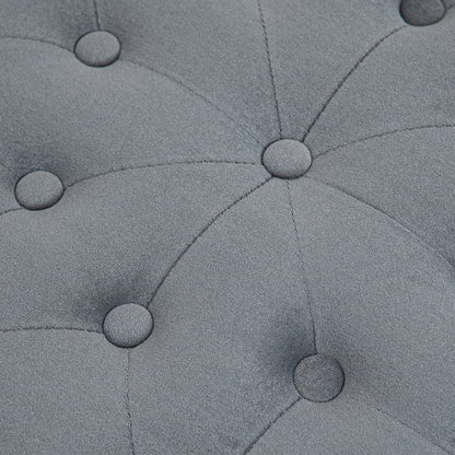 Storage Ottoman, Padded Footrest with Lid, Round Pouf, Ottoman with Velvet-like Cover, Buttons for Living Room, Gray, Ø60 x 40 cm