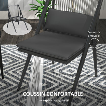 Garden Bistro Set, 3-Piece Bistro Set 2 Chairs with Cushions + Round Coffee Table with Tempered Glass Top Grey Aluminum Frame