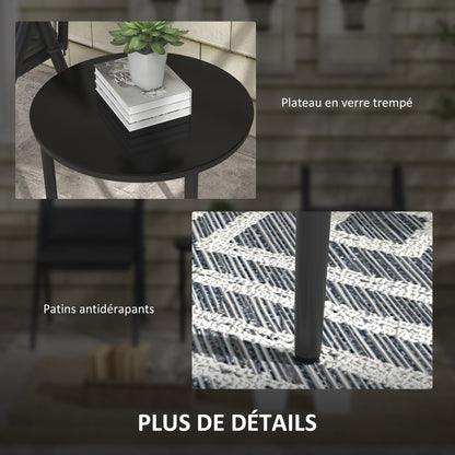 Garden Bistro Set, 3-Piece Bistro Set 2 Chairs with Cushions + Round Coffee Table with Tempered Glass Top Grey Aluminum Frame