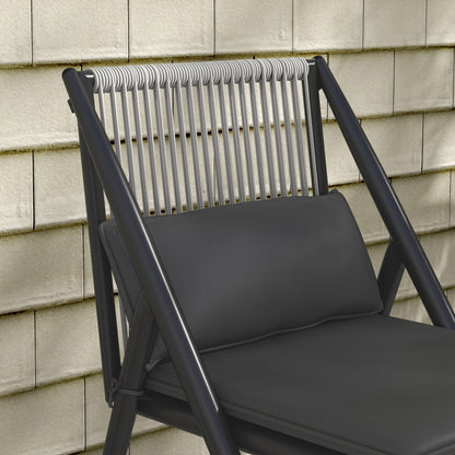 Garden Bistro Set, 3-Piece Bistro Set 2 Chairs with Cushions + Round Coffee Table with Tempered Glass Top Grey Aluminum Frame