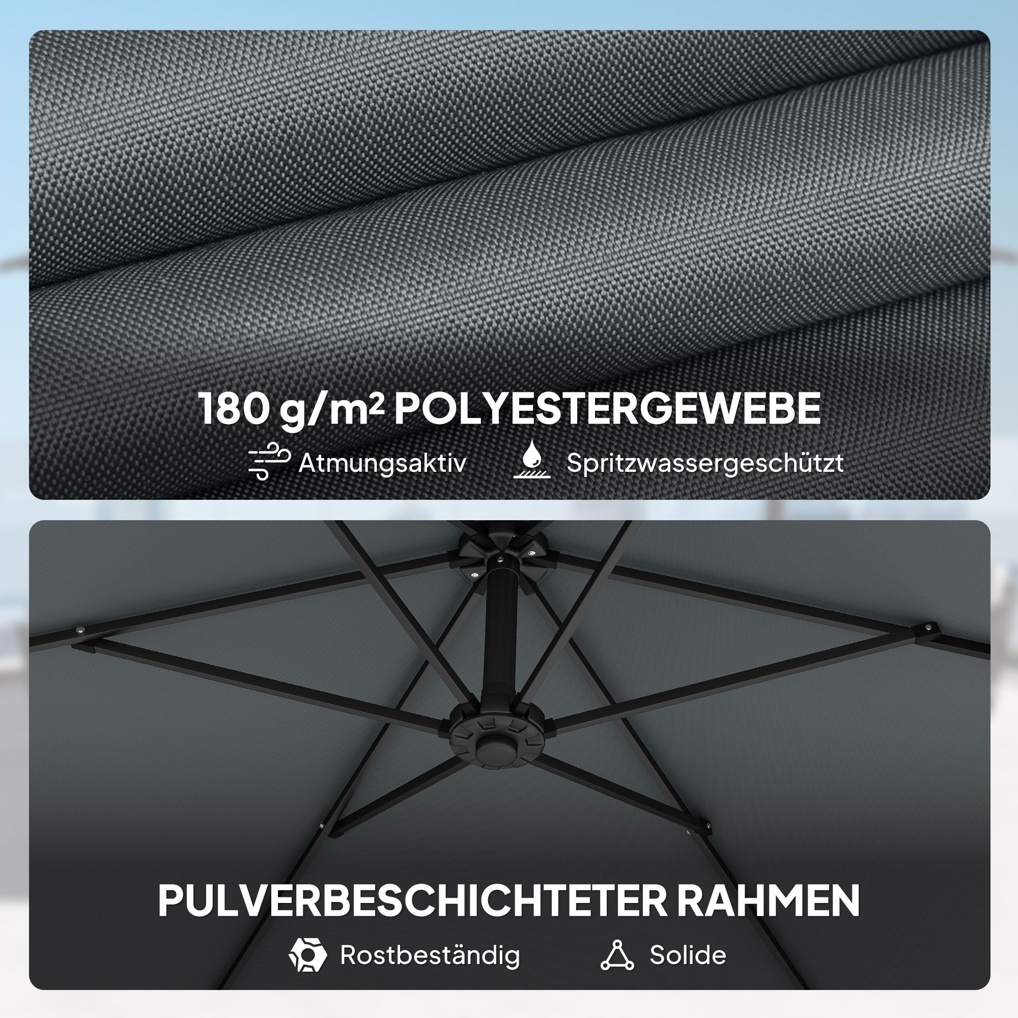 3 m Offset Cantilever Umbrella with Crank & Locking Arm — Water-Resistant, UPF 30+, Dark Gray