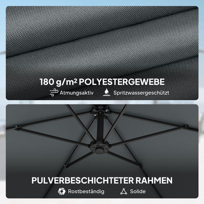 3 m Offset Cantilever Umbrella with Crank & Locking Arm — Water-Resistant, UPF 30+, Dark Gray