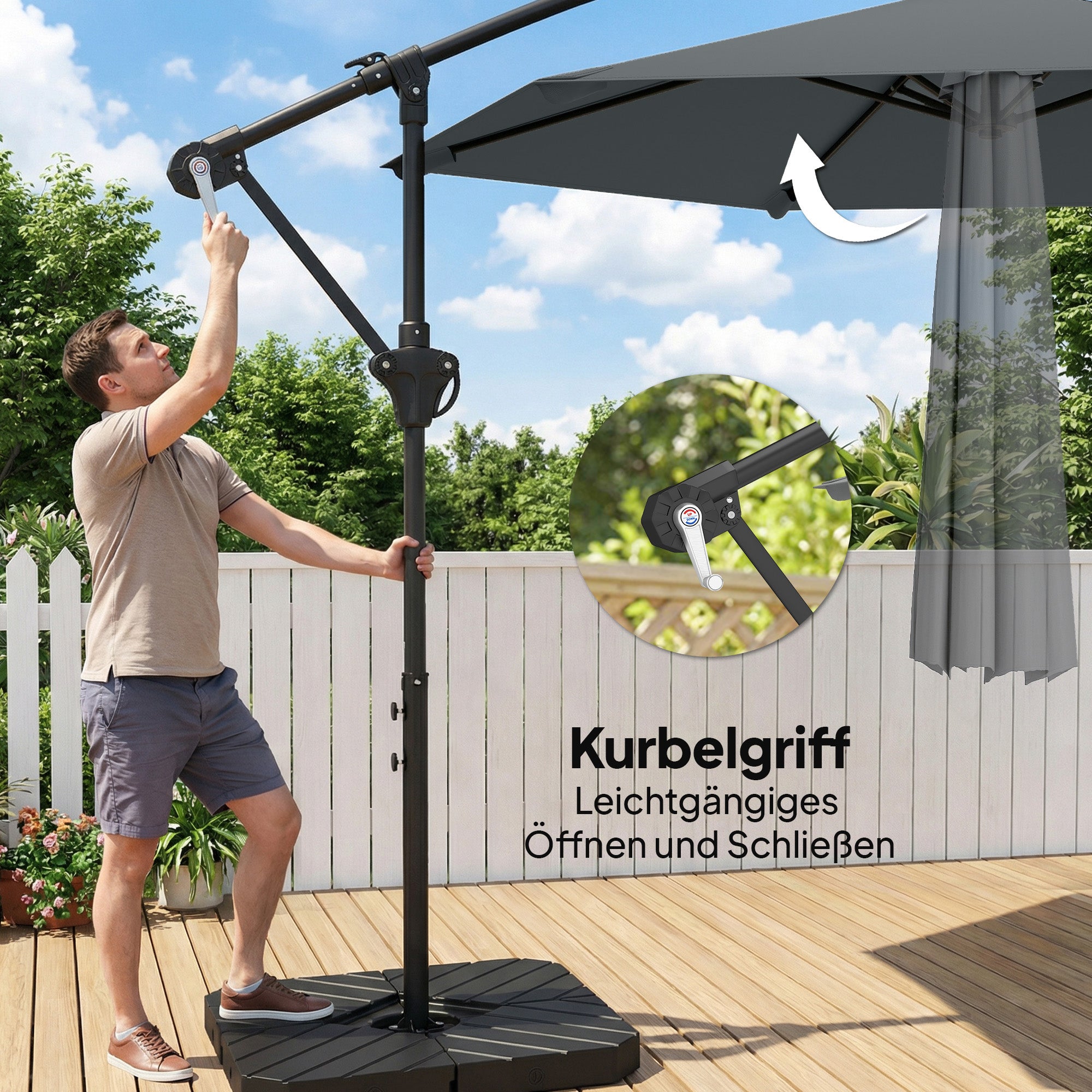 3 m Offset Cantilever Umbrella with Crank & Locking Arm — Water-Resistant, UPF 30+, Dark Gray