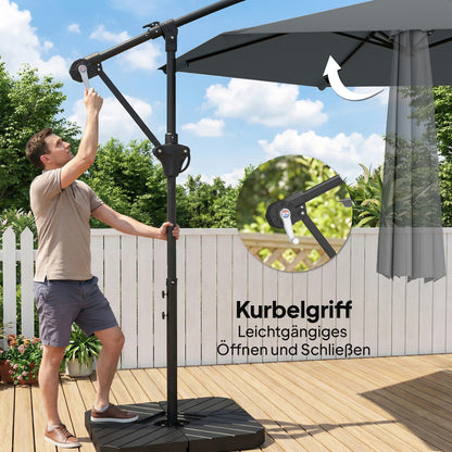 3 m Offset Cantilever Umbrella with Crank & Locking Arm — Water-Resistant, UPF 30+, Dark Gray