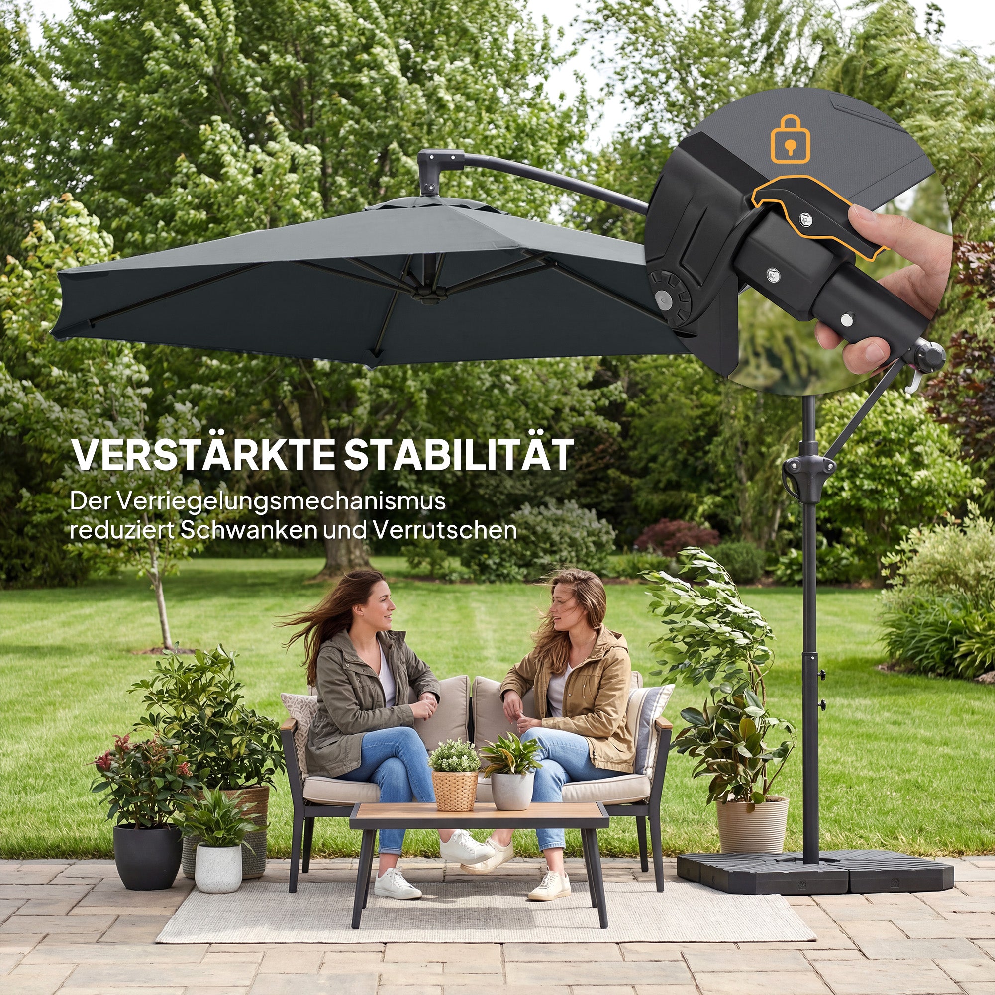 3 m Offset Cantilever Umbrella with Crank & Locking Arm — Water-Resistant, UPF 30+, Dark Gray