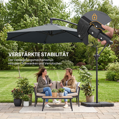 3 m Offset Cantilever Umbrella with Crank & Locking Arm — Water-Resistant, UPF 30+, Dark Gray