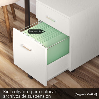 Mobile Filing Cabinet for A4 Files with Wheels Hanging File Cabinet with 2 Drawers and Lock 40x45x55.6 cm White