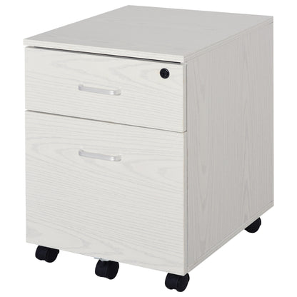 Mobile Filing Cabinet for A4 Files with Wheels Hanging File Cabinet with 2 Drawers and Lock 40x45x55.6 cm White
