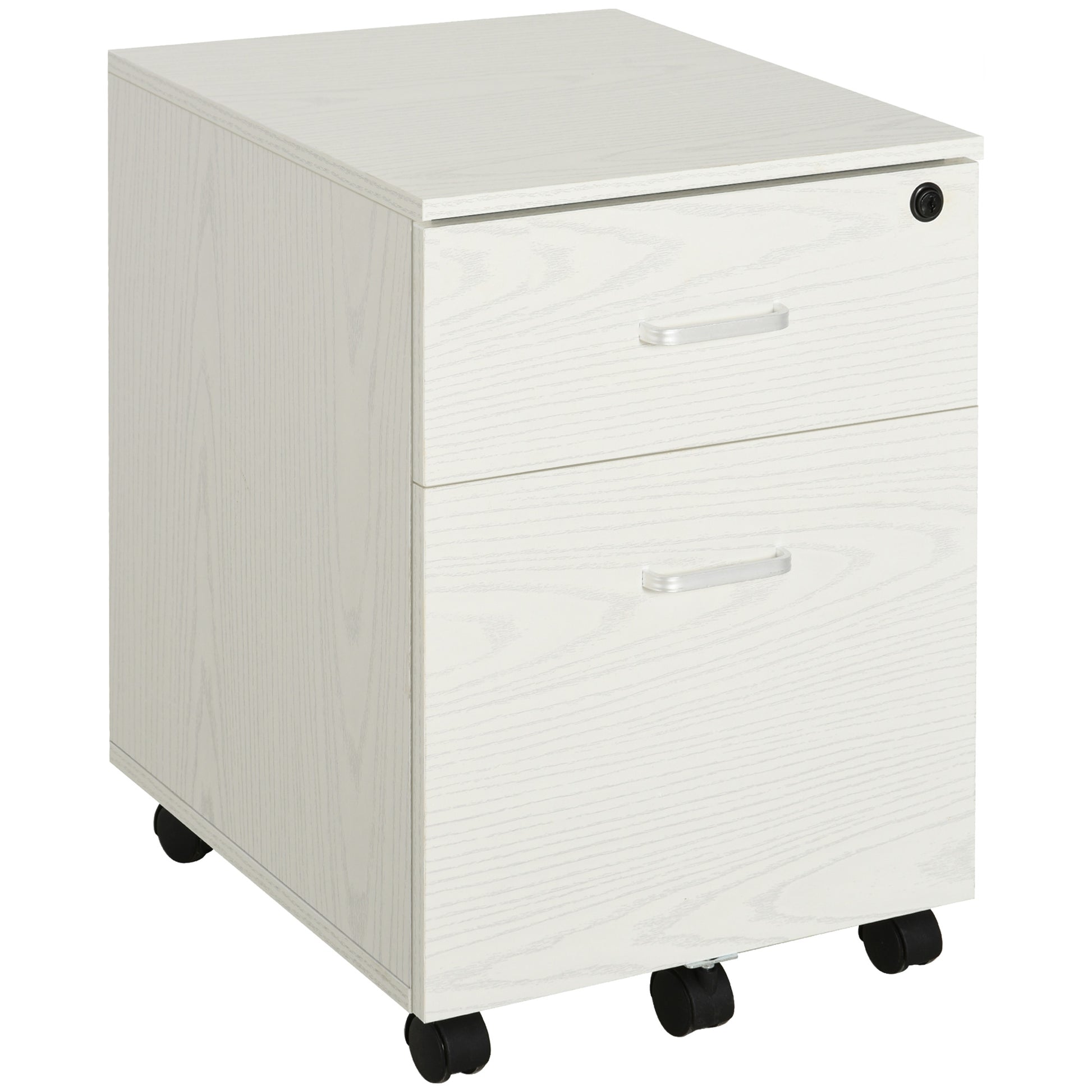 Mobile Filing Cabinet for A4 Files with Wheels Hanging File Cabinet with 2 Drawers and Lock 40x45x55.6 cm White