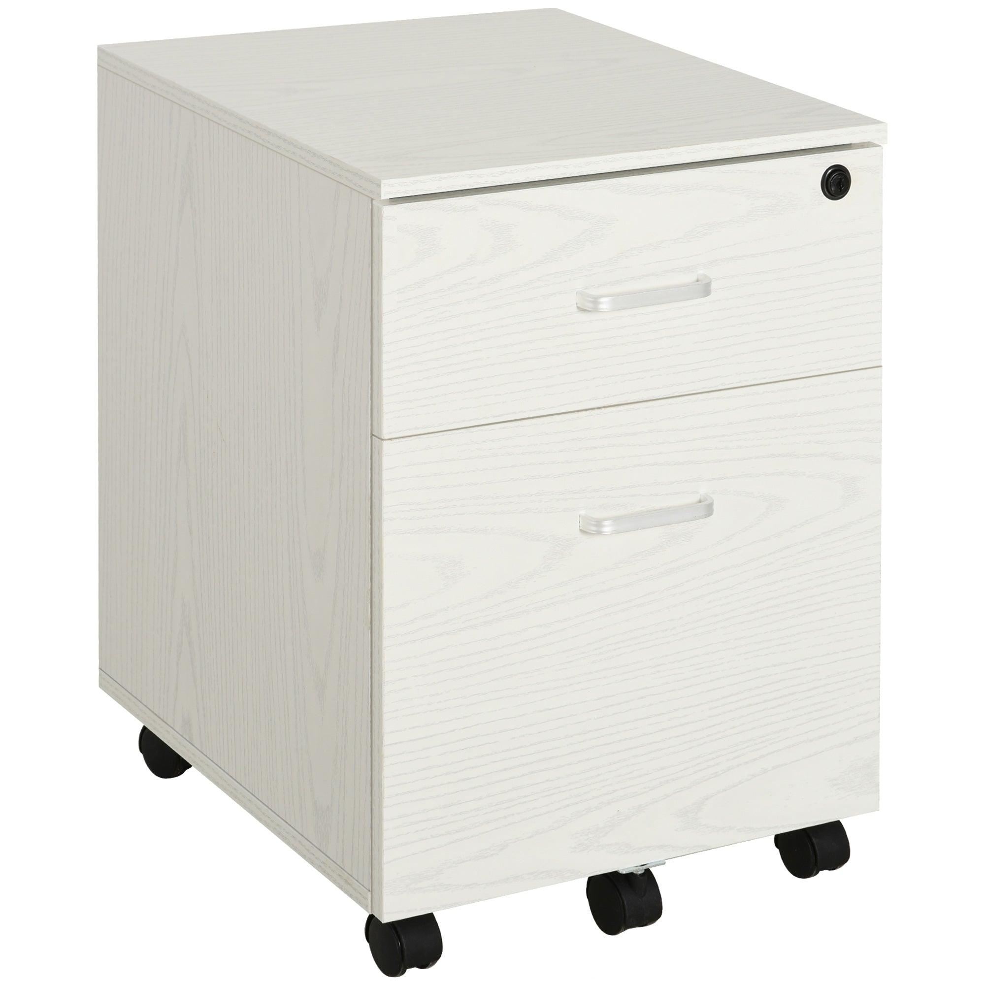 Mobile Filing Cabinet for A4 Files with Wheels Hanging File Cabinet with 2 Drawers and Lock 40x45x55.6 cm White