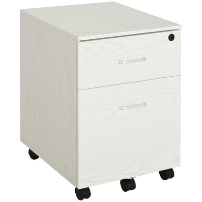 Mobile Filing Cabinet for A4 Files with Wheels Hanging File Cabinet with 2 Drawers and Lock 40x45x55.6 cm White