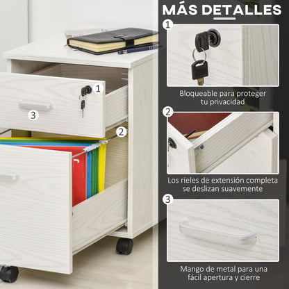 Mobile Filing Cabinet for A4 Files with Wheels Hanging File Cabinet with 2 Drawers and Lock 40x45x55.6 cm White
