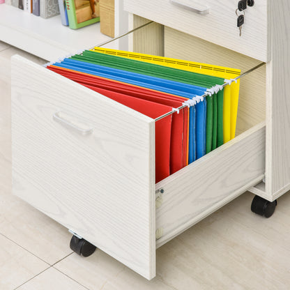 Mobile Filing Cabinet for A4 Files with Wheels Hanging File Cabinet with 2 Drawers and Lock 40x45x55.6 cm White