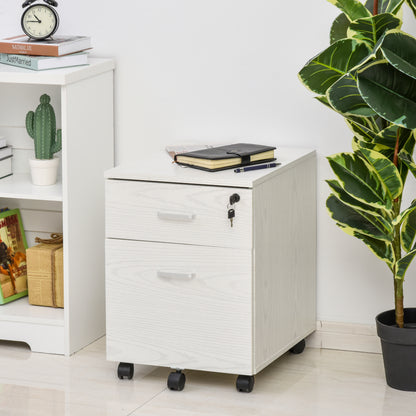Mobile Filing Cabinet for A4 Files with Wheels Hanging File Cabinet with 2 Drawers and Lock 40x45x55.6 cm White