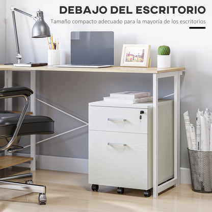 Mobile Filing Cabinet for A4 Files with Wheels Hanging File Cabinet with 2 Drawers and Lock 40x45x55.6 cm White