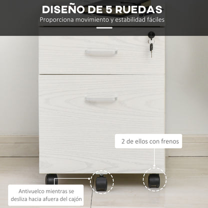 Mobile Filing Cabinet for A4 Files with Wheels Hanging File Cabinet with 2 Drawers and Lock 40x45x55.6 cm White