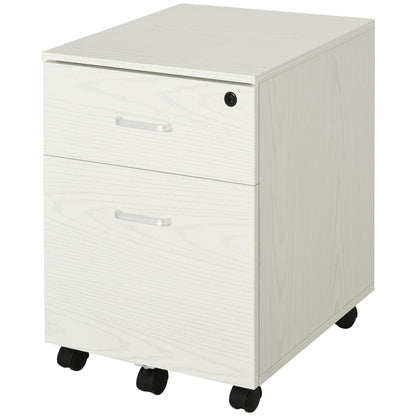 Mobile Filing Cabinet for A4 Files with Wheels Hanging File Cabinet with 2 Drawers and Lock 40x45x55.6 cm White