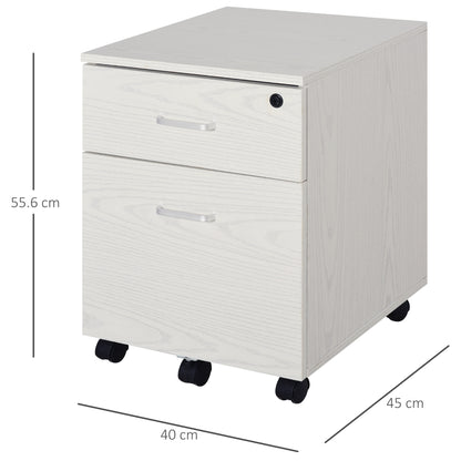Mobile Filing Cabinet for A4 Files with Wheels Hanging File Cabinet with 2 Drawers and Lock 40x45x55.6 cm White