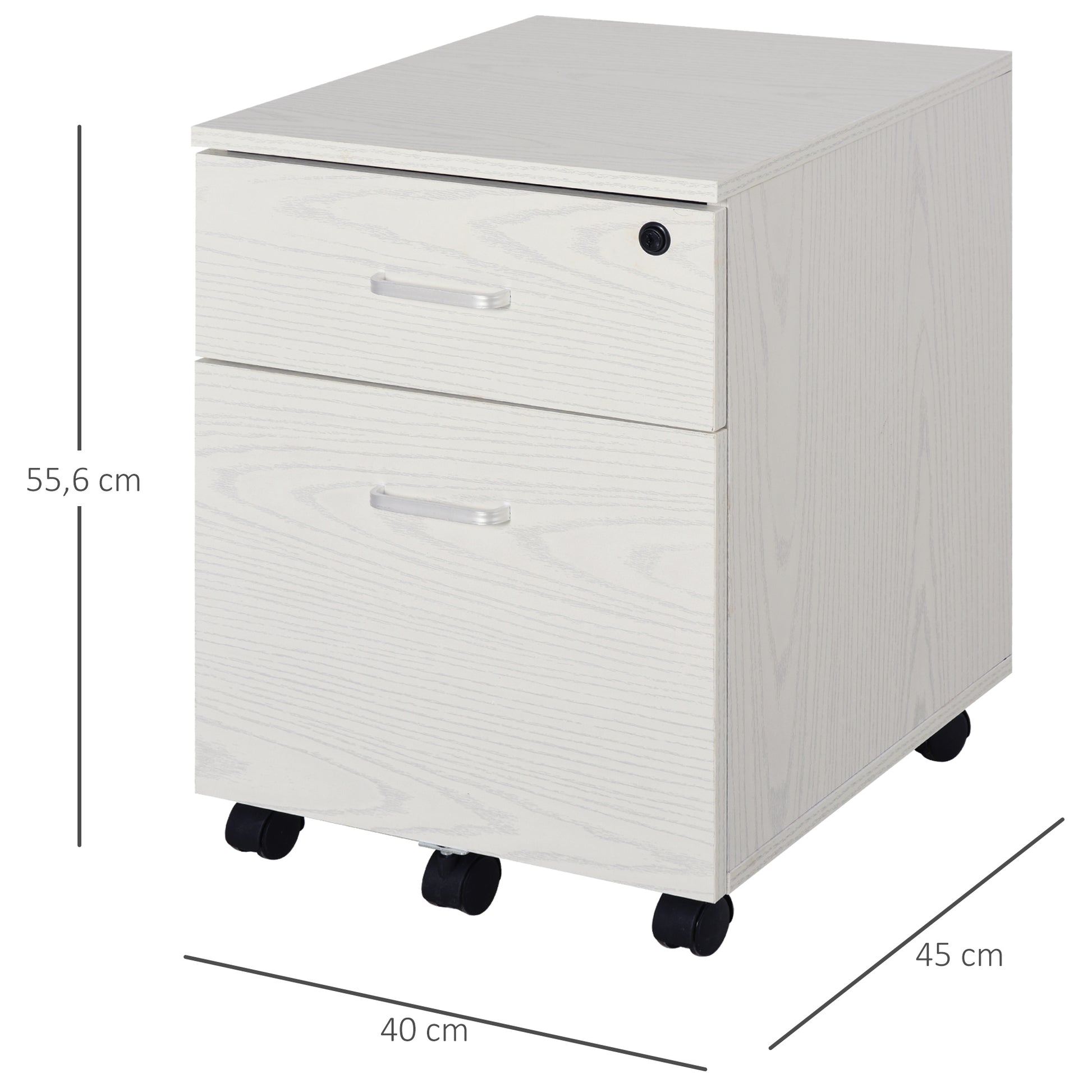 Mobile Filing Cabinet for A4 Files with Wheels Hanging File Cabinet with 2 Drawers and Lock 40x45x55.6 cm White