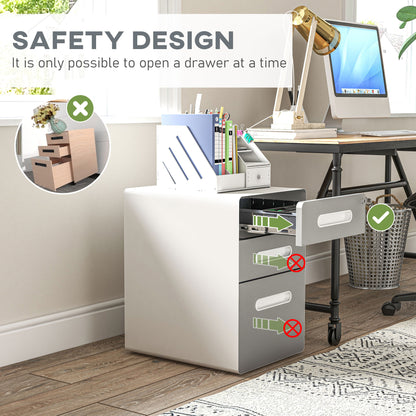 Rolling Container, Mobile Filing Cabinet with 3 Drawers, Lockable Office Cabinet with Hanging File Folder, Storage, Steel, 39 x 48 x 59 cm Light Gray