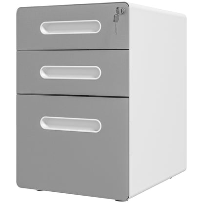 Rolling Container, Mobile Filing Cabinet with 3 Drawers, Lockable Office Cabinet with Hanging File Folder, Storage, Steel, 39 x 48 x 59 cm Light Gray
