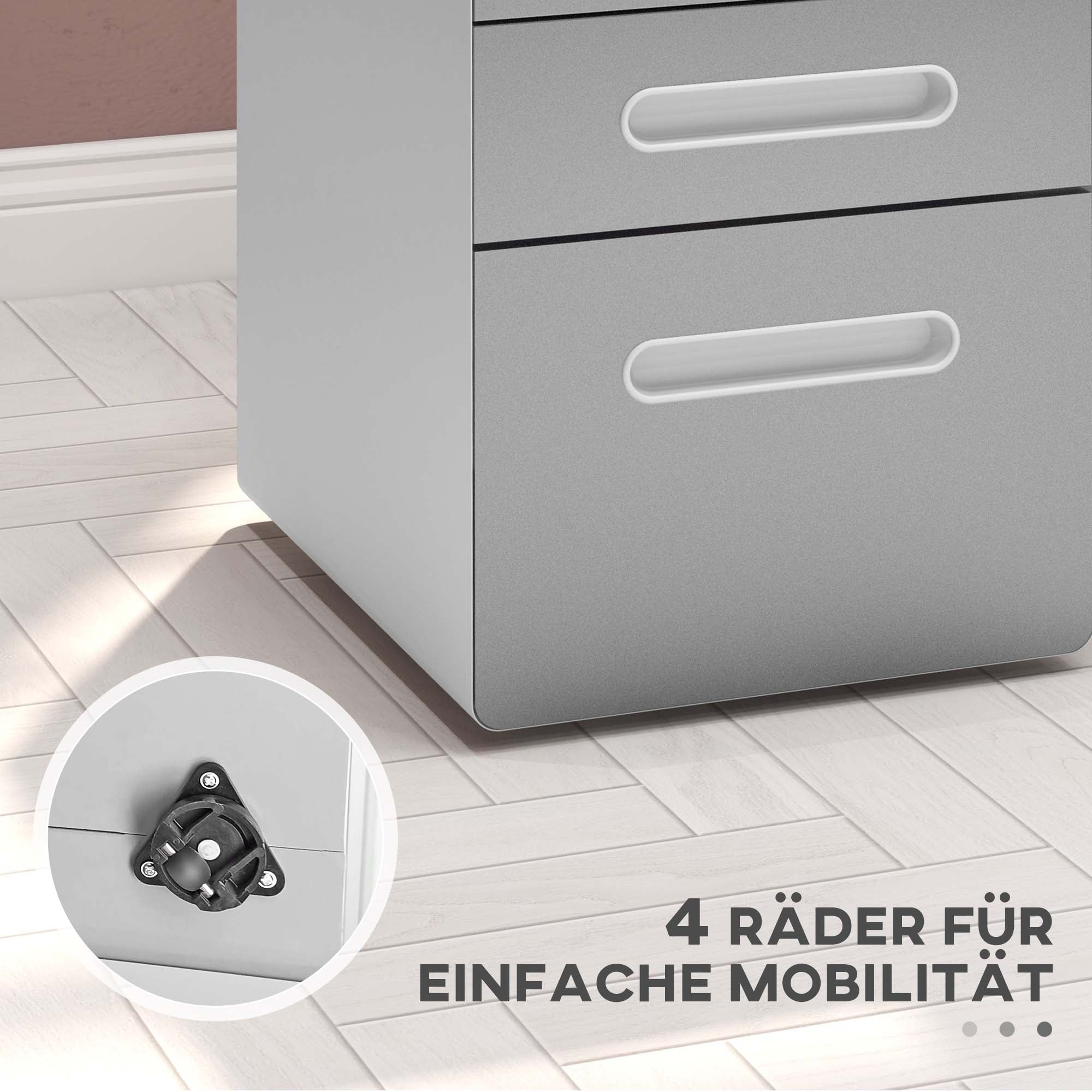 Rolling Container, Mobile Filing Cabinet with 3 Drawers, Lockable Office Cabinet with Hanging File Folder, Storage, Steel, 39 x 48 x 59 cm Light Gray