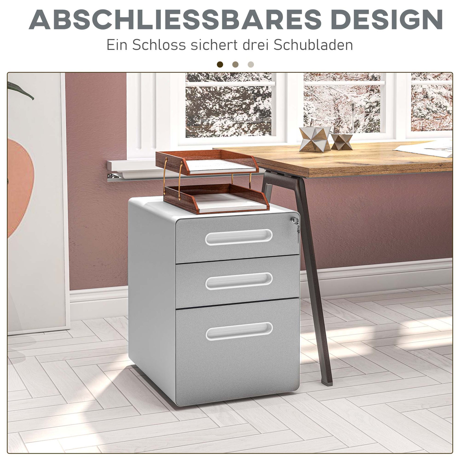 Rolling Container, Mobile Filing Cabinet with 3 Drawers, Lockable Office Cabinet with Hanging File Folder, Storage, Steel, 39 x 48 x 59 cm Light Gray