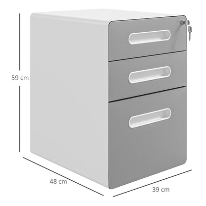 Rolling Container, Mobile Filing Cabinet with 3 Drawers, Lockable Office Cabinet with Hanging File Folder, Storage, Steel, 39 x 48 x 59 cm Light Gray
