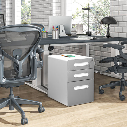 Rolling Container, Mobile Filing Cabinet with 3 Drawers, Lockable Office Cabinet with Hanging File Folder, Storage, Steel, 39 x 48 x 59 cm Light Gray