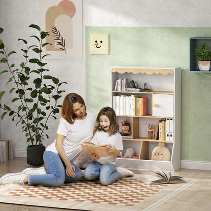 Children's Bookshelf Kids Storage Bookcase Toy Storage with 4 Shelves, 2 Compartments and Cupboard, Children's Room Shelf for Playroom, Kids Bedroom, Nursery, White