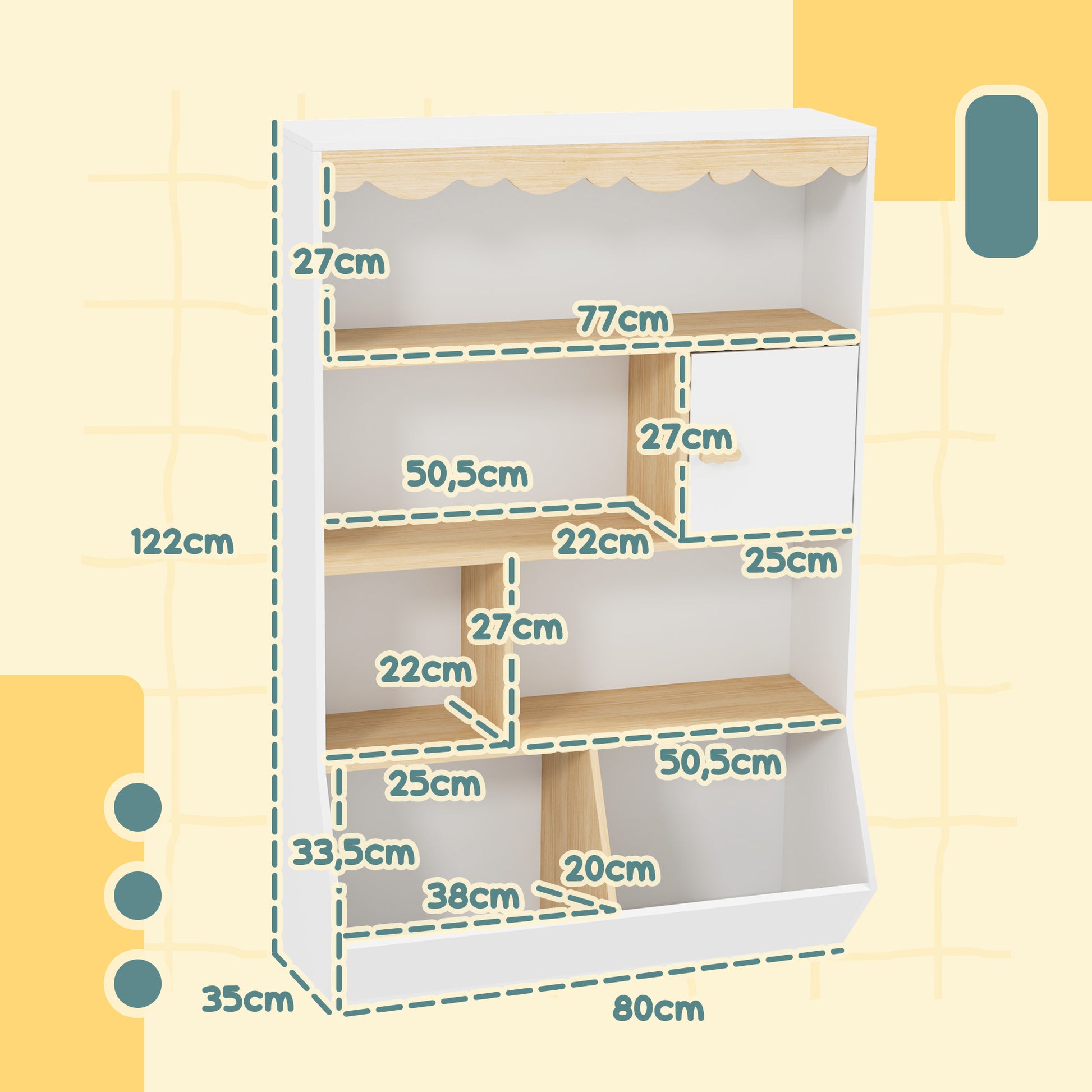 Children's Bookshelf Kids Storage Bookcase Toy Storage with 4 Shelves, 2 Compartments and Cupboard, Children's Room Shelf for Playroom, Kids Bedroom, Nursery, White