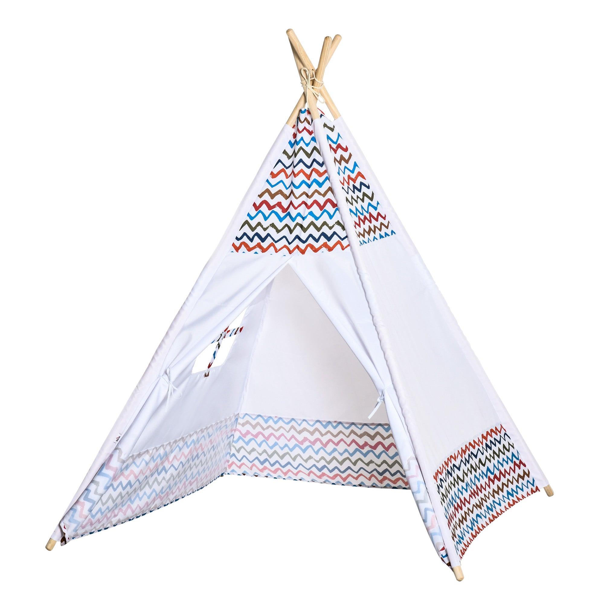 Children's Teepee Tent for +3 Years Old Portable Wooden Kids Tipi with Window for Indoor and Outdoor Use 120x120x155 cm White