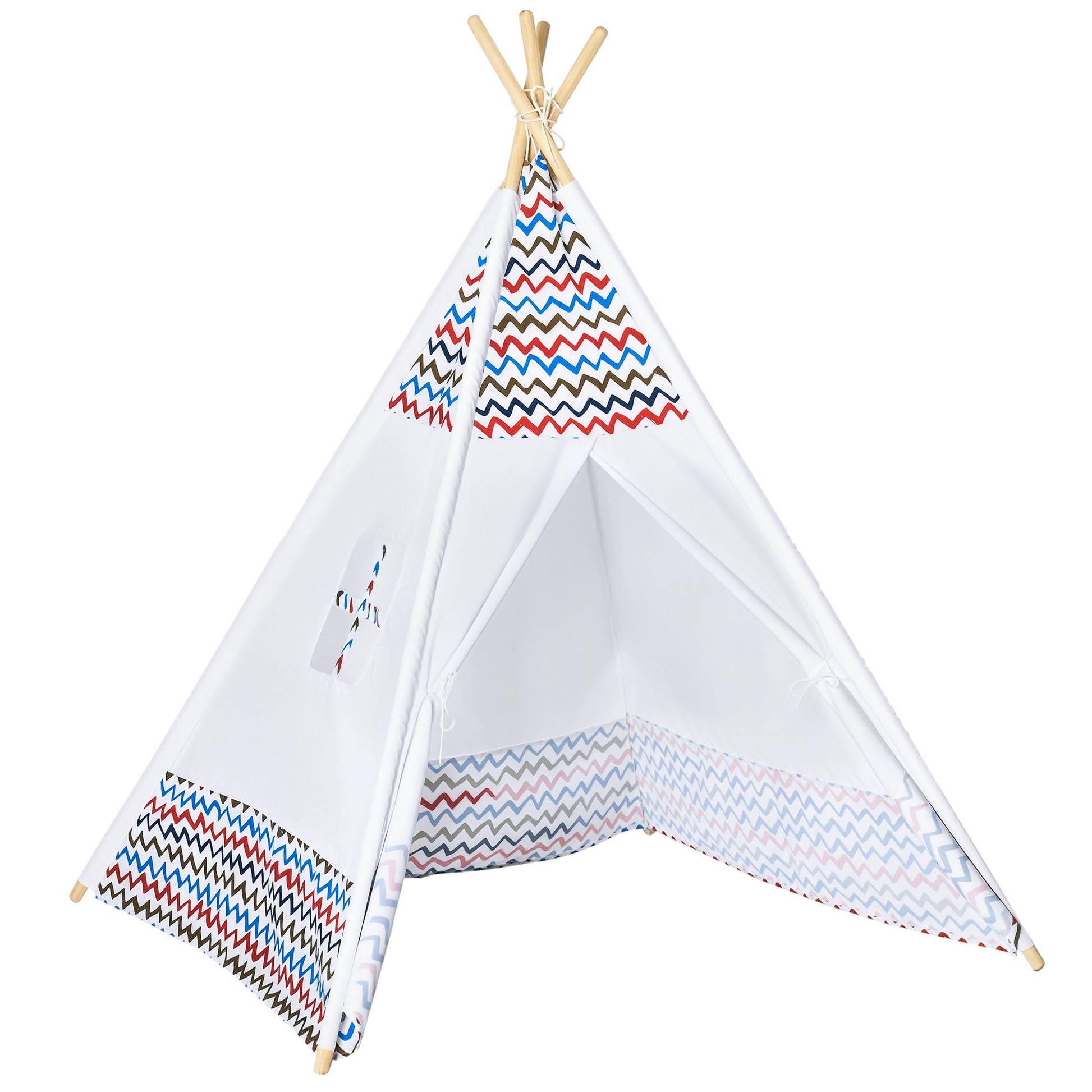 Children's Teepee Tent for +3 Years Old Portable Wooden Kids Tipi with Window for Indoor and Outdoor Use 120x120x155 cm White