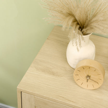 Low buffet storage cabinet in bohemian style with 2 woven rattan doors - adjustable height shelf - 80 x 40 x 80 cm natural wood