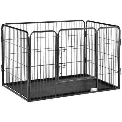 Rectangular Pet Playpen Pet Exercise Pen 4-Panel Steel 109x74x71 cm with Double-Latch Door and Removable Tray for Outdoor and Indoor