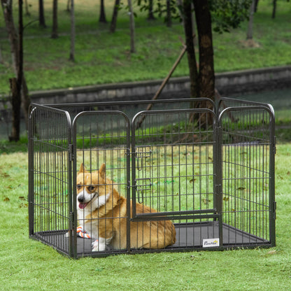 Rectangular Pet Playpen Pet Exercise Pen 4-Panel Steel 109x74x71 cm with Double-Latch Door and Removable Tray for Outdoor and Indoor