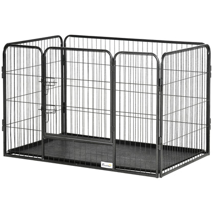 Rectangular Pet Playpen Pet Exercise Pen 4-Panel Steel 109x74x71 cm with Double-Latch Door and Removable Tray for Outdoor and Indoor
