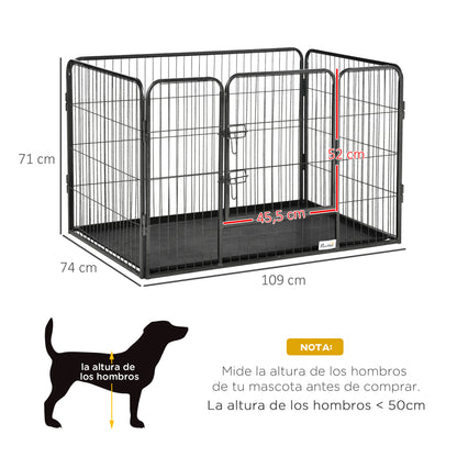 Rectangular Pet Playpen Pet Exercise Pen 4-Panel Steel 109x74x71 cm with Double-Latch Door and Removable Tray for Outdoor and Indoor