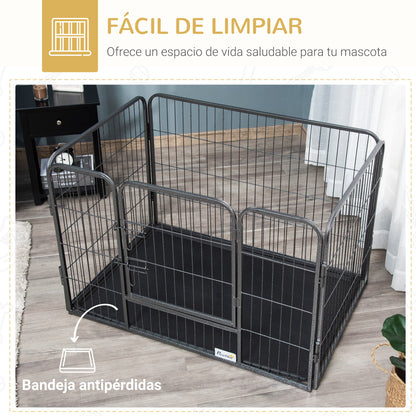 Rectangular Pet Playpen Pet Exercise Pen 4-Panel Steel 109x74x71 cm with Double-Latch Door and Removable Tray for Outdoor and Indoor