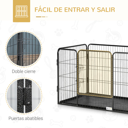 Rectangular Pet Playpen Pet Exercise Pen 4-Panel Steel 109x74x71 cm with Double-Latch Door and Removable Tray for Outdoor and Indoor