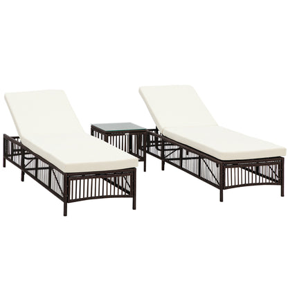 Set of 2 Rattan Sun Loungers Garden Sun Loungers with Adjustable Backrest in 5 Levels and Cushions 196x54x32 cm Brown
