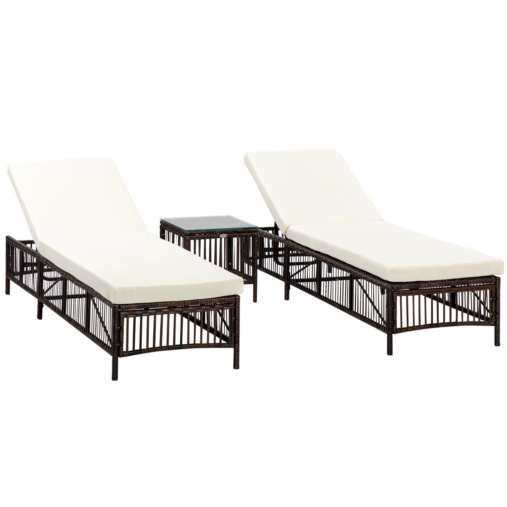 Set of 2 Rattan Sun Loungers Garden Sun Loungers with Adjustable Backrest in 5 Levels and Cushions 196x54x32 cm Brown