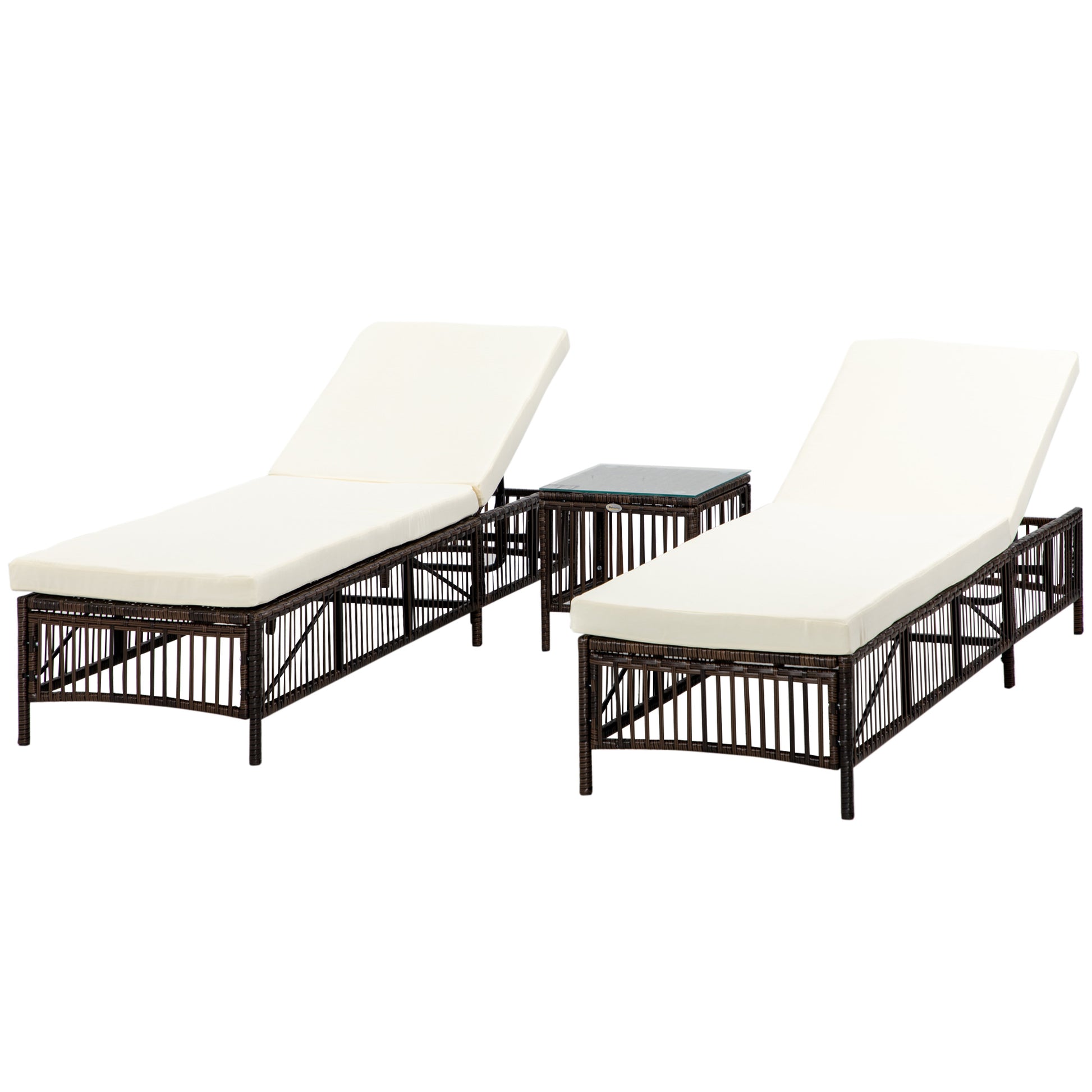 Set of 2 Rattan Sun Loungers Garden Sun Loungers with Adjustable Backrest in 5 Levels and Cushions 196x54x32 cm Brown