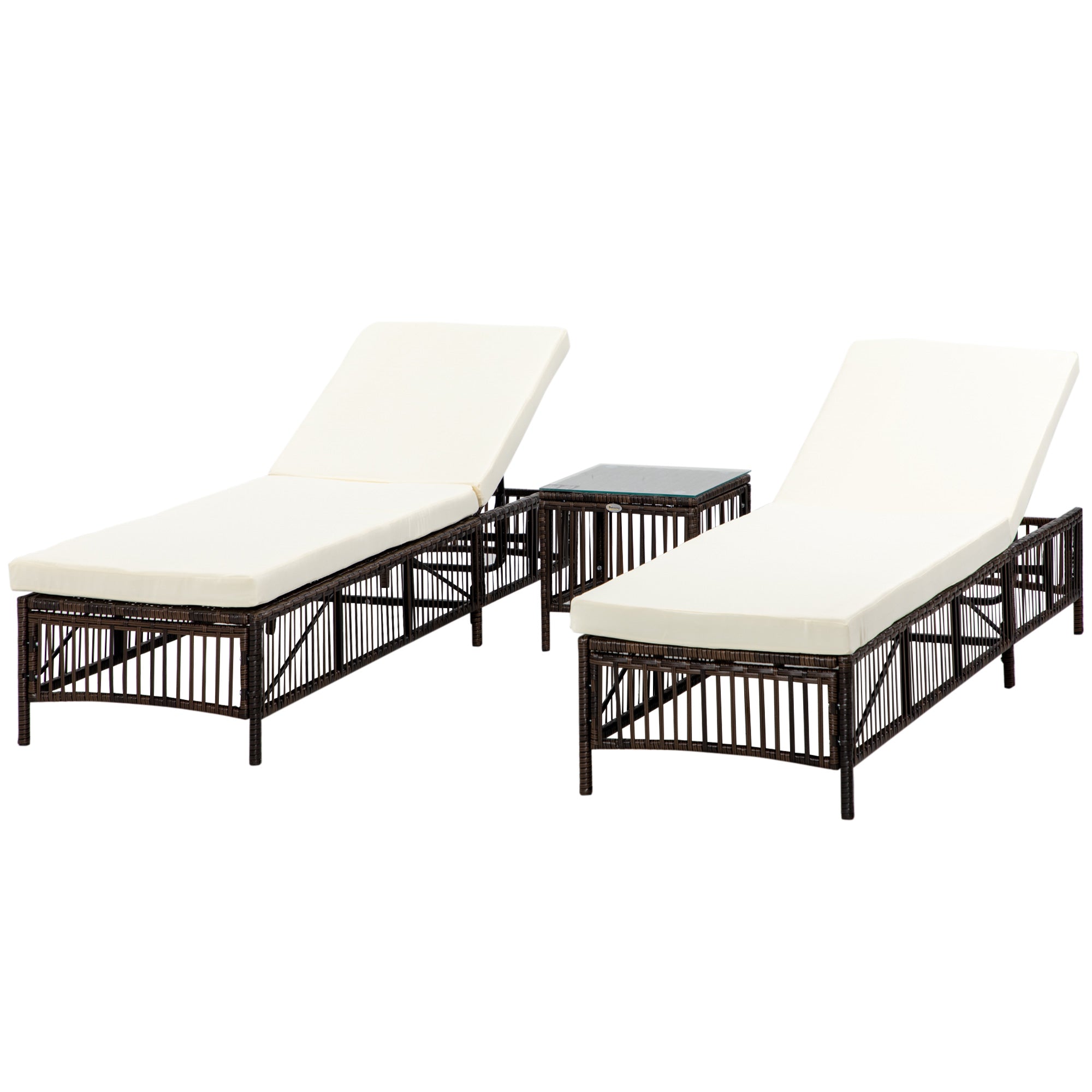 Set of 2 Rattan Sun Loungers Garden Sun Loungers with Adjustable Backrest in 5 Levels and Cushions 196x54x32 cm Brown