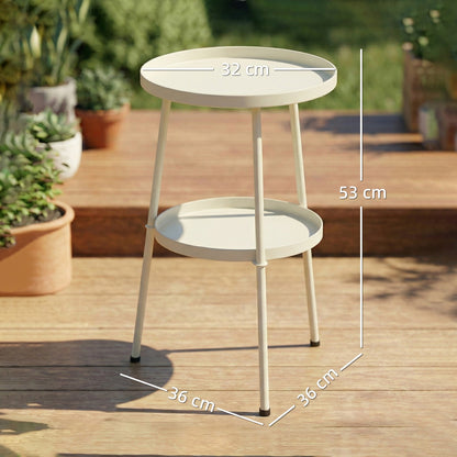 Round Patio Side Table Ø36 cm (14.2 in) – Metal Balcony & Camping Table, Cream White