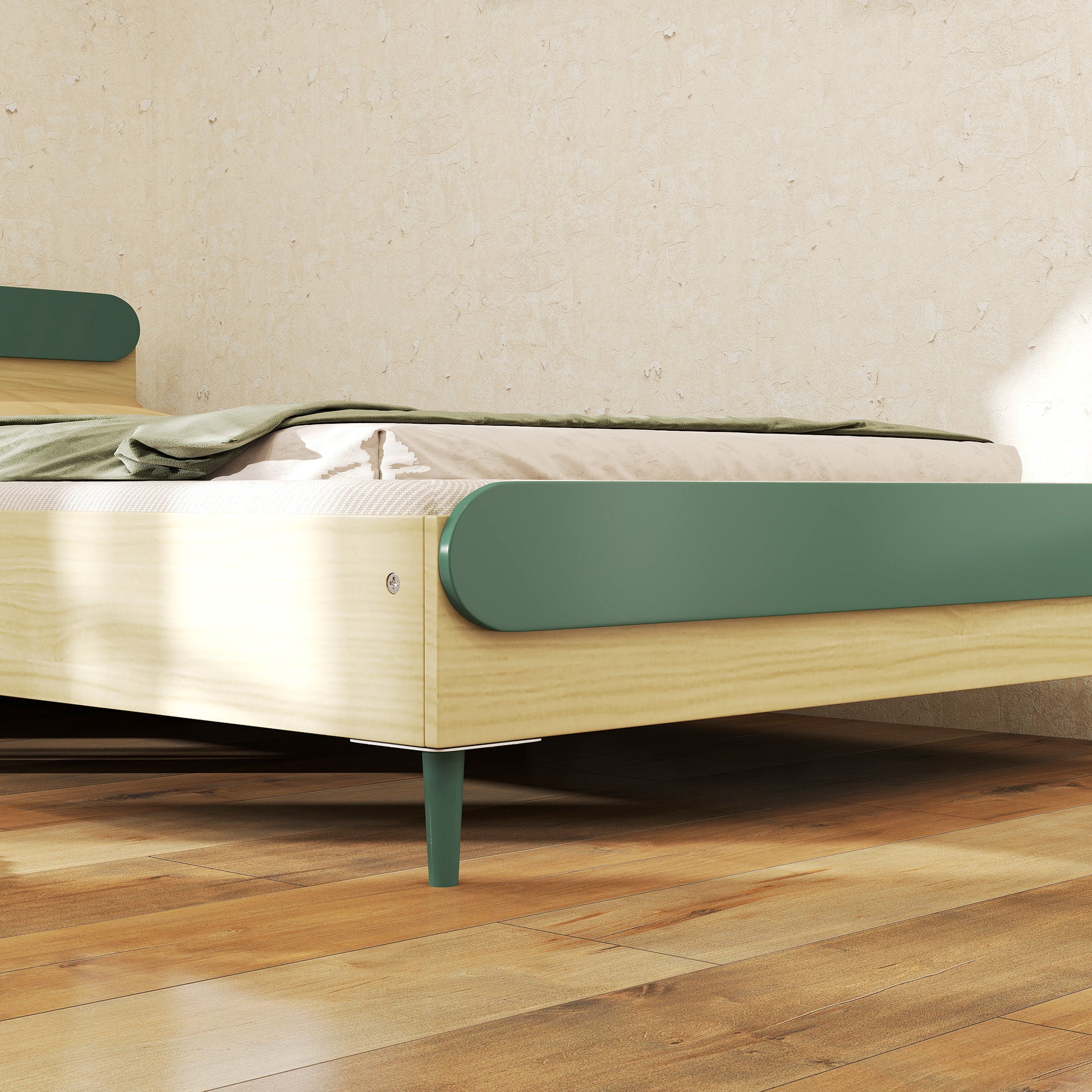 Children's Floor Bed 90x190 cm with Safety Barrier, Slatted Base Included, for Boys and Girls aged 3-10 - Green