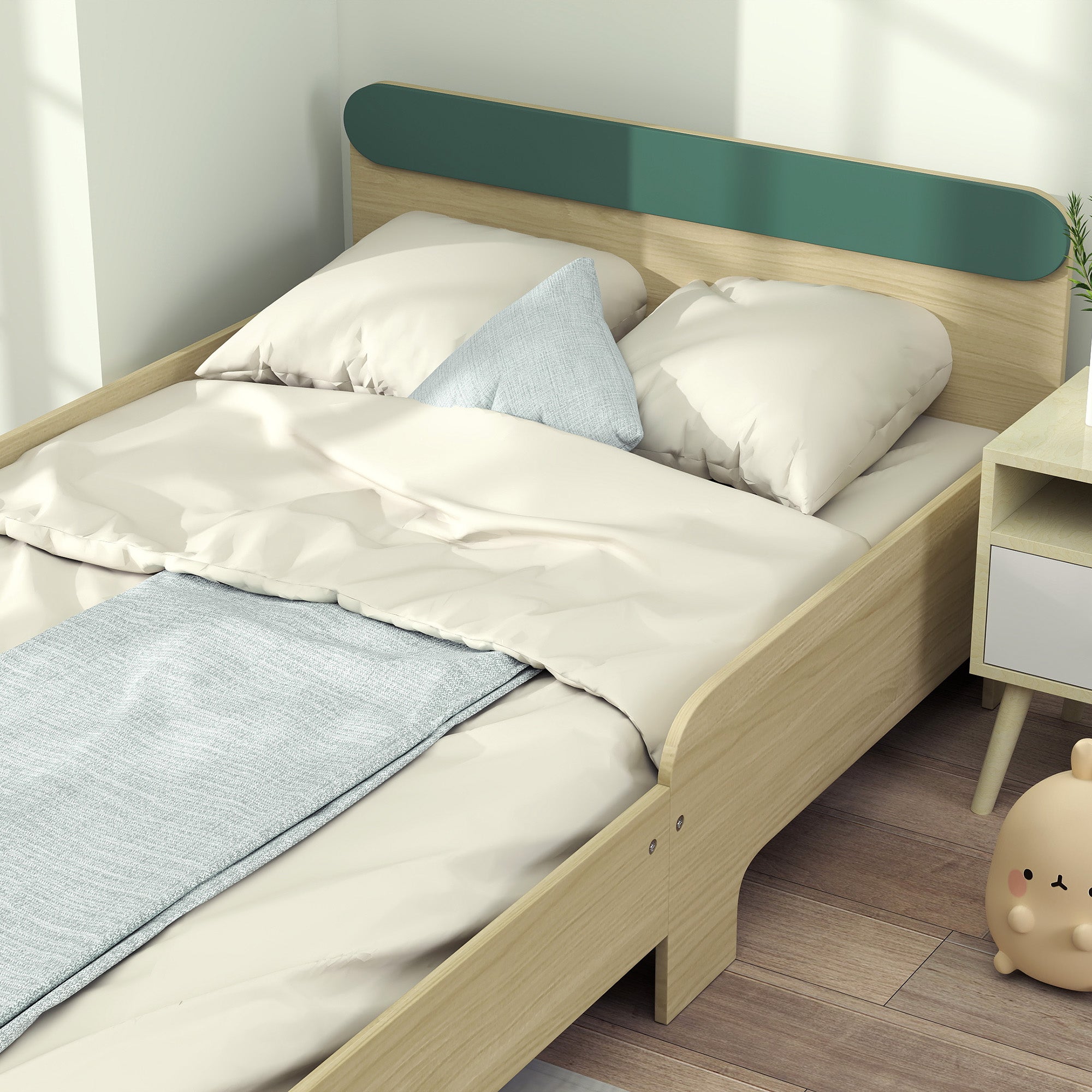 Children's Floor Bed 90x190 cm with Safety Barrier, Slatted Base Included, for Boys and Girls aged 3-10 - Green