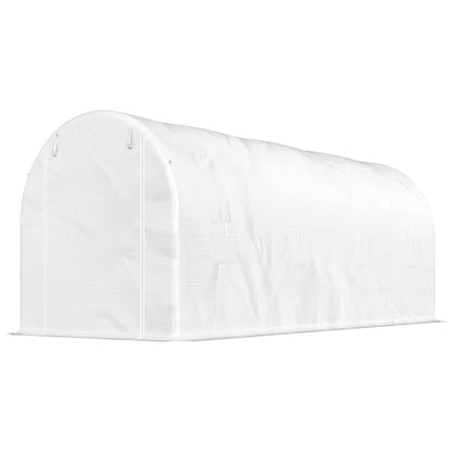Garden Tunnel Greenhouse 500x200x205 cm Greenhouse with Roll-Up Door and 8 Windows PE Cover 140 g/m² Metal Frame for Plant Vegetable Cultivation White