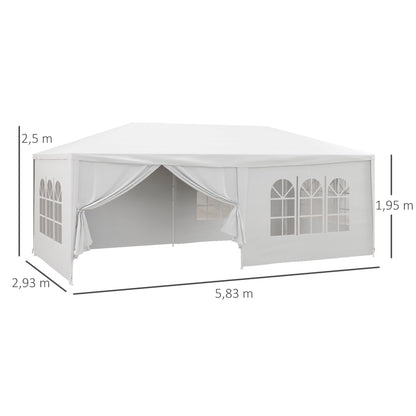 Garden Tent 6x3 m Removable Outdoor Gazebo with 4 Windows 2 Zippered Doors 6 Side Walls and Waterproof Pavilion for Terrace Patio Beach White
